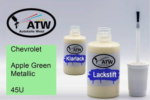 Chevrolet, Apple Green Metallic, 45U: 20ml Lackstift + 20ml Klarlack - Set, von ATW Autoteile West.